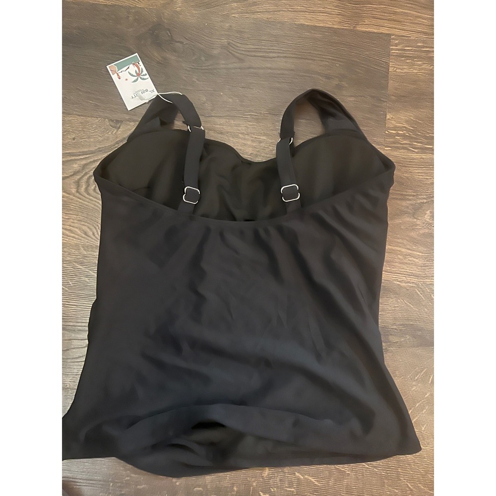 B2PRITY‎ Womens XL Tankini Top Black Ruched Sweetheart Neck Swimwear NWT - Picture 2 of 4